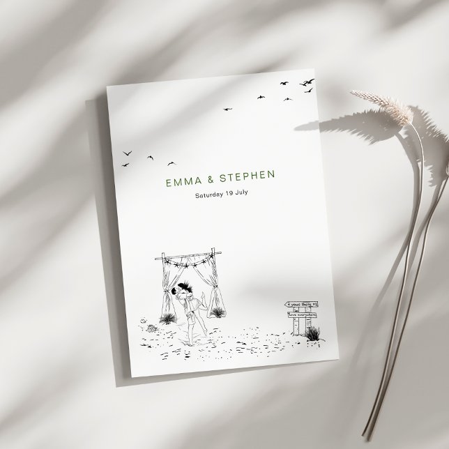 Invitación Boda de Arte de Línea Mínima de Sandy Beach con Am (Subido por el creador)