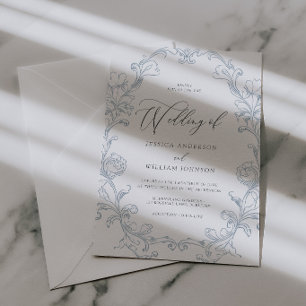 Invitación Boda de arte de línea victoriano rococó vintage