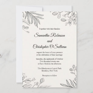 Invitación Boda de arte de líneas botánicas mínimas