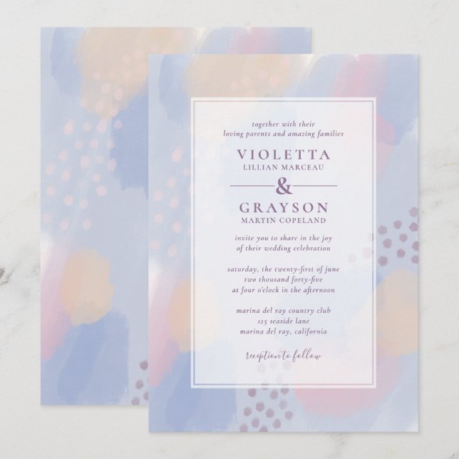 Invitación Boda de arte de resumen azul moderno (Anverso / Reverso)