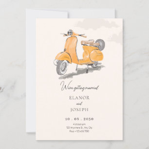 Invitación Boda de arte de scooter vintage de color de agua