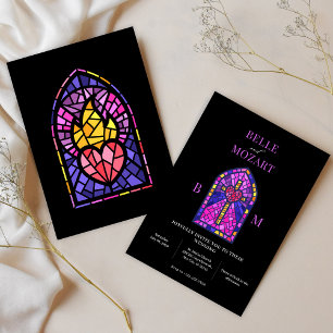 Invitación Boda de arte de vidrio teñido en iglesia de corazó