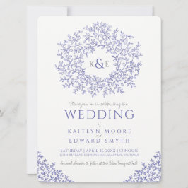 Invitación boda de arte en monograma de hoja azul