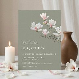 Invitación Boda de arte fina magnolia casual verde salvia