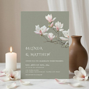 Invitación Boda de arte fina magnolia casual verde salvia