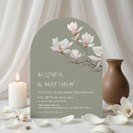 Invitación Boda de arte fina magnolia casual verde salvia