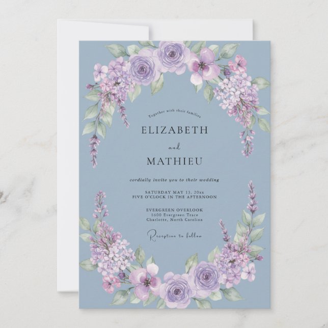 Invitación Boda de Arte Fino Lush Periwinkle (Anverso)