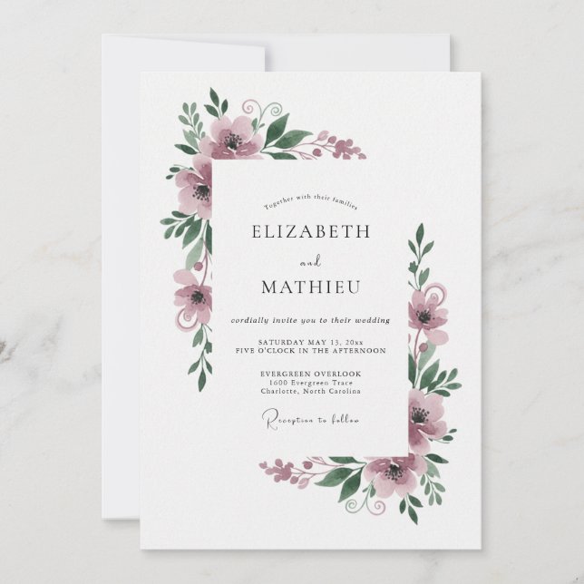 Invitación Boda de Arte Fino Mauve Delicado (Anverso)