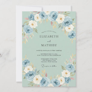 Invitación Boda de Arte Floral Azul