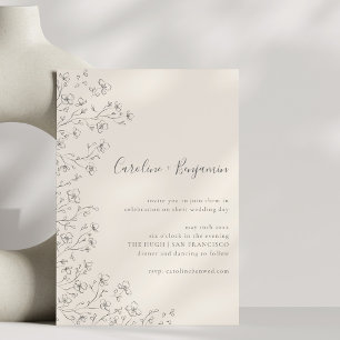 Invitación Boda de Arte Floral Bohemio Minimalista en Negro y