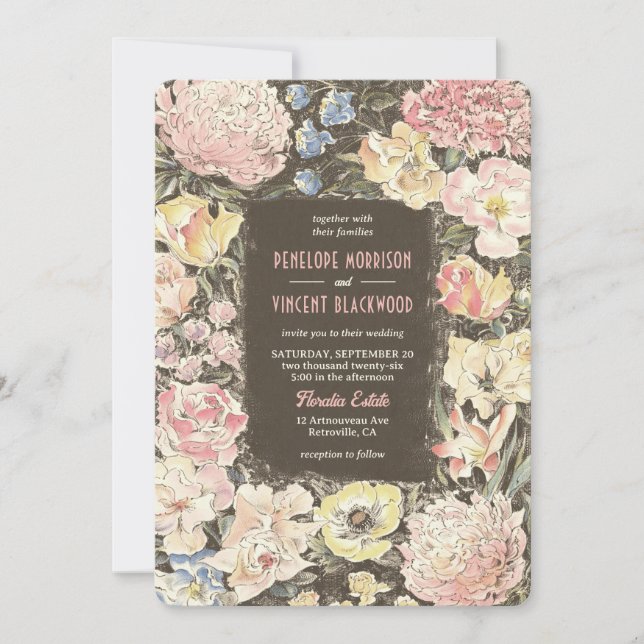 Invitación Boda de arte Floral Crayon (Anverso)