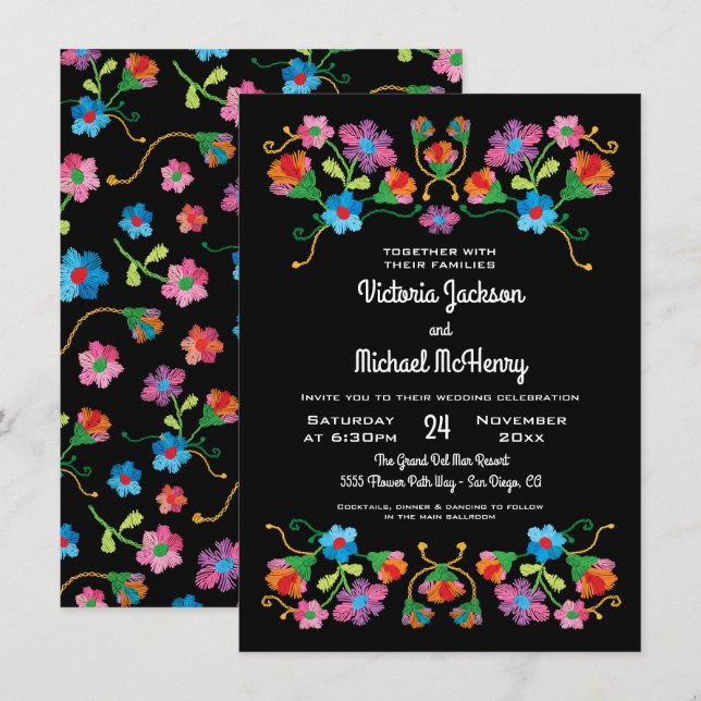 Invitación Boda de arte folclórico con bordado (Anverso / Reverso)