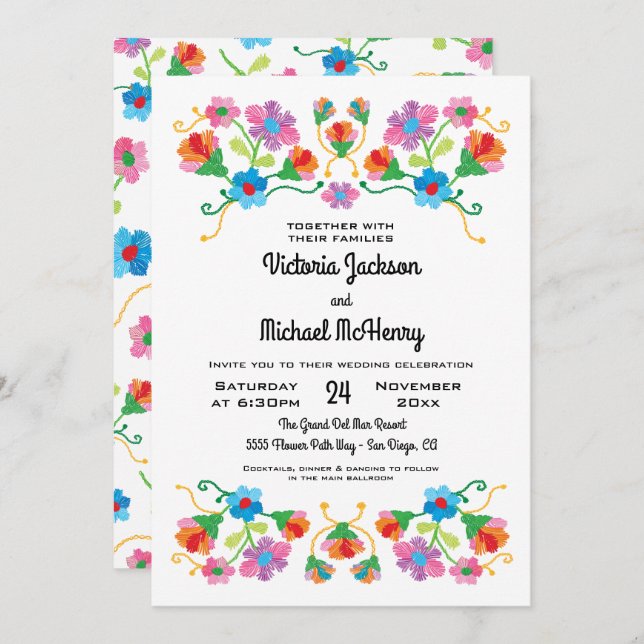 Invitación Boda de arte folclórico con bordado (Anverso / Reverso)