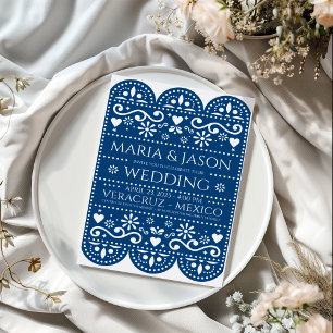 Invitación Boda de arte folclórico de Papel azul mexicano