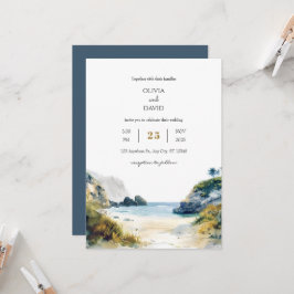 Invitación Boda de arte Golden Sand Tropical Palms Beach Cove