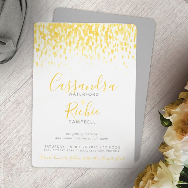 Invitación Boda de arte gris amarillo brillante de la cascada (Subido por el creador)
