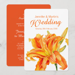 Invitación boda de arte naranja floral de Daylily Hemerocalli