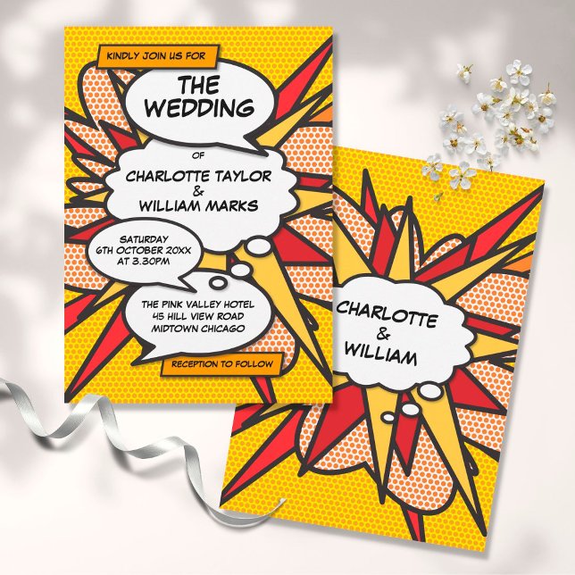 Invitación Boda de arte pop cómico moderno y divertido (Subido por el creador)