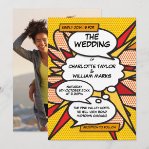 Invitación Boda de Arte Pop de Cómic Divertido Moderno