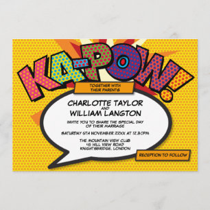 Invitación Boda de arte pop de cómic moderno tipográfico