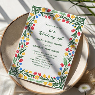 Invitación Boda de arte popular con flores silvestres colorid