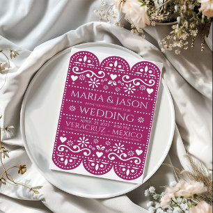 Invitación Boda de Arte Popular con Papel Picado Magenta Mexi