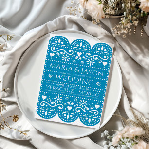 Invitación Boda de Arte Popular con Papel Picado Turquesa Mex