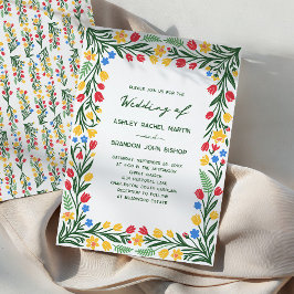 Invitación Boda de arte popular con tulipanes y narcisos colo