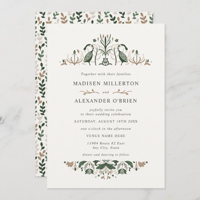 Invitación Boda de arte popular de ganso celta (Anverso / Reverso)