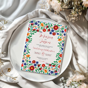 Invitación Boda de Arte Popular Floral Colorido Mexicano