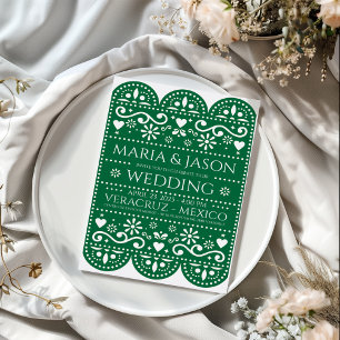 Invitación Boda de Arte Popular Papel Picado Verde Mexicano