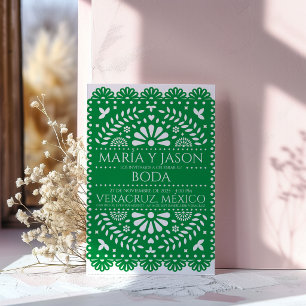 Invitación Boda de Arte Popular Verde Papel Picado Boda Españ