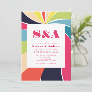 Invitación Boda de arte retro colorido