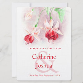Invitación boda de arte rosa rojo color agua de Fuchsia