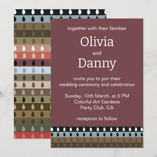 Invitación Boda de arte tribal de franja colorida (Anverso / Reverso)