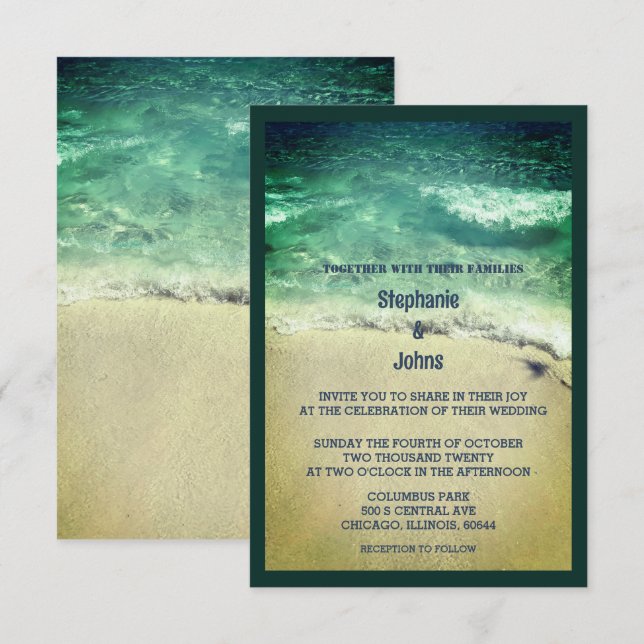 Invitación Boda de arte verde turquesa Verde azulado de Budge (Anverso / Reverso)