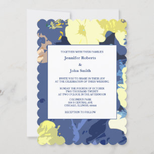 Invitación Boda de artesanía amarilla floral Leafy azul turbi