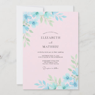Invitación Boda de Artística Floral Azul Celeste