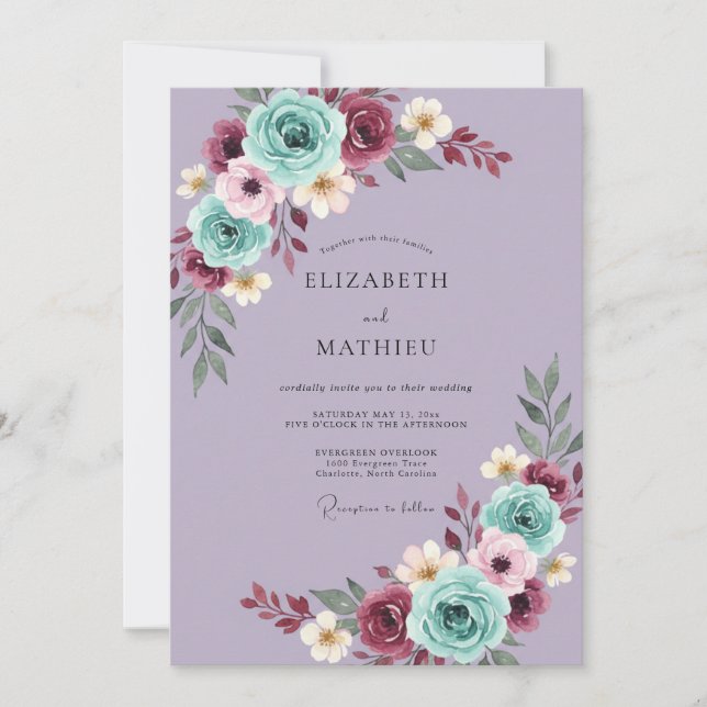 Invitación Boda de Artística Floral de Lavanda (Anverso)