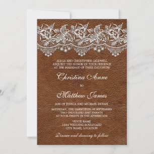 Invitación Boda de aspecto de cuero y encaje