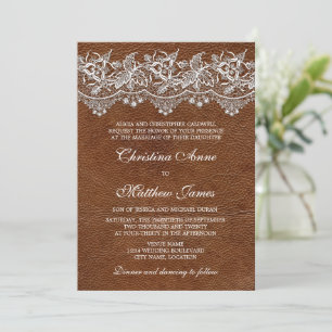 Invitación Boda de aspecto de cuero y encaje