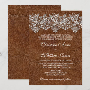 Invitación Boda de aspecto de cuero y encaje