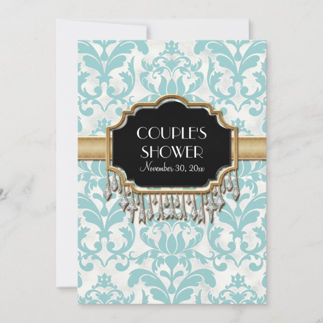 Invitación Boda de aspecto de dorado de Damask con problemas  (Anverso)