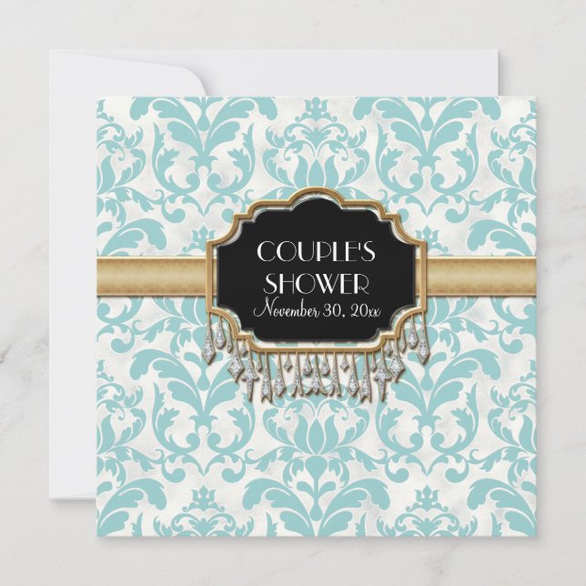 Invitación Boda de aspecto de dorado de Damask con problemas  (Anverso)