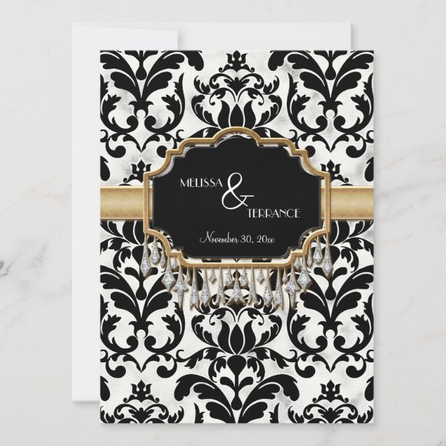 Invitación Boda de aspecto de dorado de Damask con problemas  (Anverso)