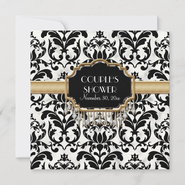 Invitación Boda de aspecto de dorado de Damask con problemas  (Anverso)