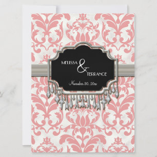 Invitación Boda de aspecto de laminado plateado de Damasco co