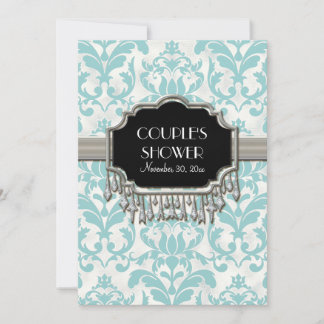 Invitación Boda de aspecto de laminado plateado de Damasco co
