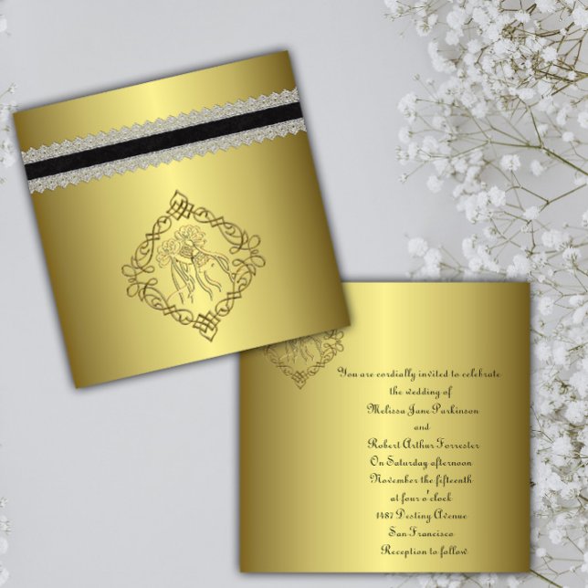Invitación Boda de aspecto grabado dorado (Subido por el creador)