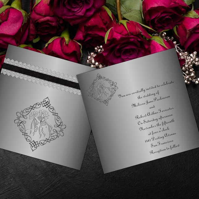 Invitación Boda de aspecto grabado plateado (Subido por el creador)